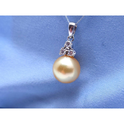 14K White Gold Diamond & Pearl Drop Dangle Charm Pendant