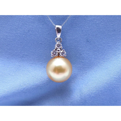 14K White Gold Diamond & Pearl Drop Dangle Charm Pendant