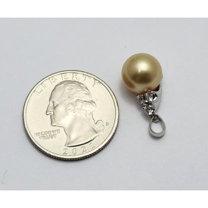 14K White Gold Diamond & Pearl Drop Dangle Charm Pendant