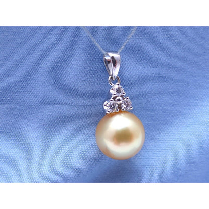 14K White Gold Diamond & Pearl Drop Dangle Charm Pendant