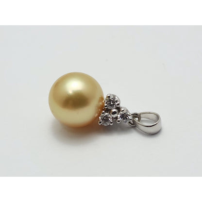 14K White Gold Diamond & Pearl Drop Dangle Charm Pendant