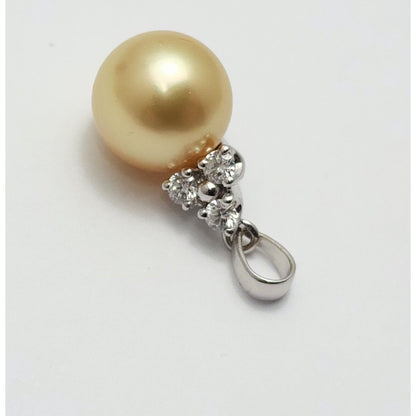 14K White Gold Diamond & Pearl Drop Dangle Charm Pendant