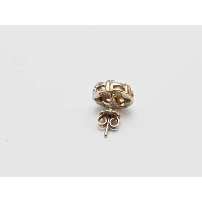 Single 14K Two Tone Gold Diamond Flower Round Stud Earring