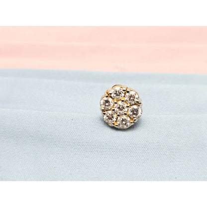 Single 14K Two Tone Gold Diamond Flower Round Stud Earring