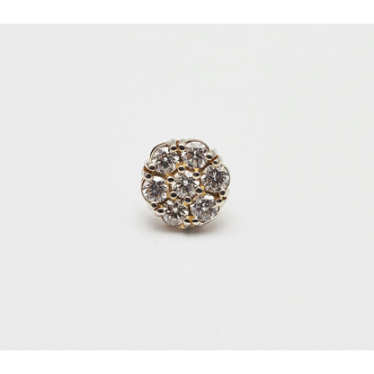 Single 14K Two Tone Gold Diamond Flower Round Stud Earring