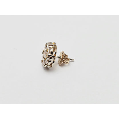 Single 14K Two Tone Gold Diamond Flower Round Stud Earring