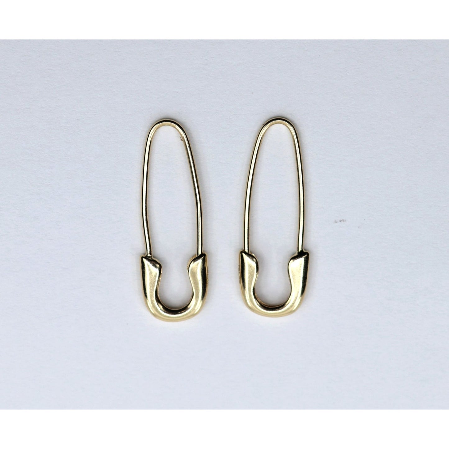 14K Yellow Gold Safety Pin Bobby Pin Drop Dangle Earrings