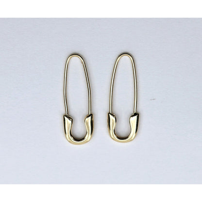 14K Yellow Gold Safety Pin Bobby Pin Drop Dangle Earrings