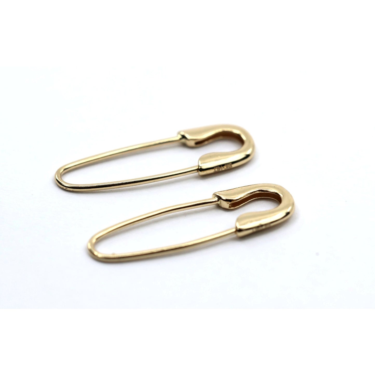 14K Yellow Gold Safety Pin Bobby Pin Drop Dangle Earrings