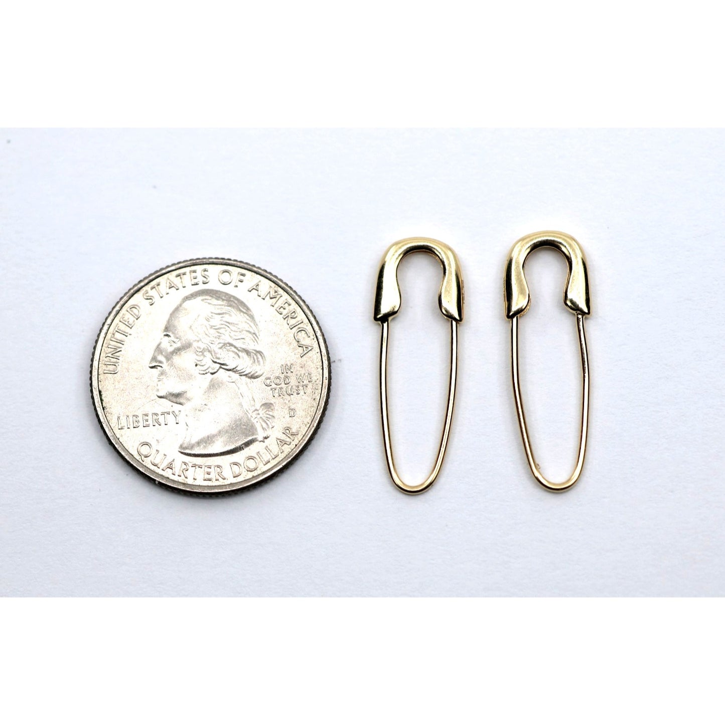 14K Yellow Gold Safety Pin Bobby Pin Drop Dangle Earrings