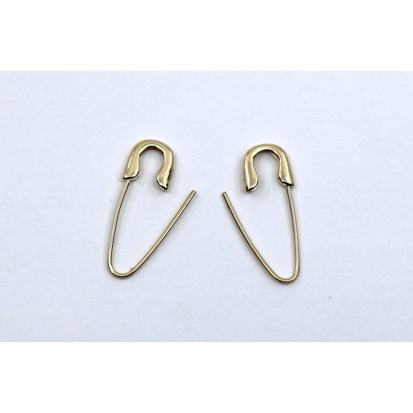 14K Yellow Gold Safety Pin Bobby Pin Drop Dangle Earrings