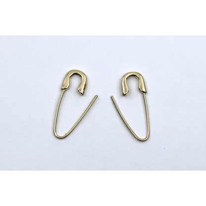 14K Yellow Gold Safety Pin Bobby Pin Drop Dangle Earrings