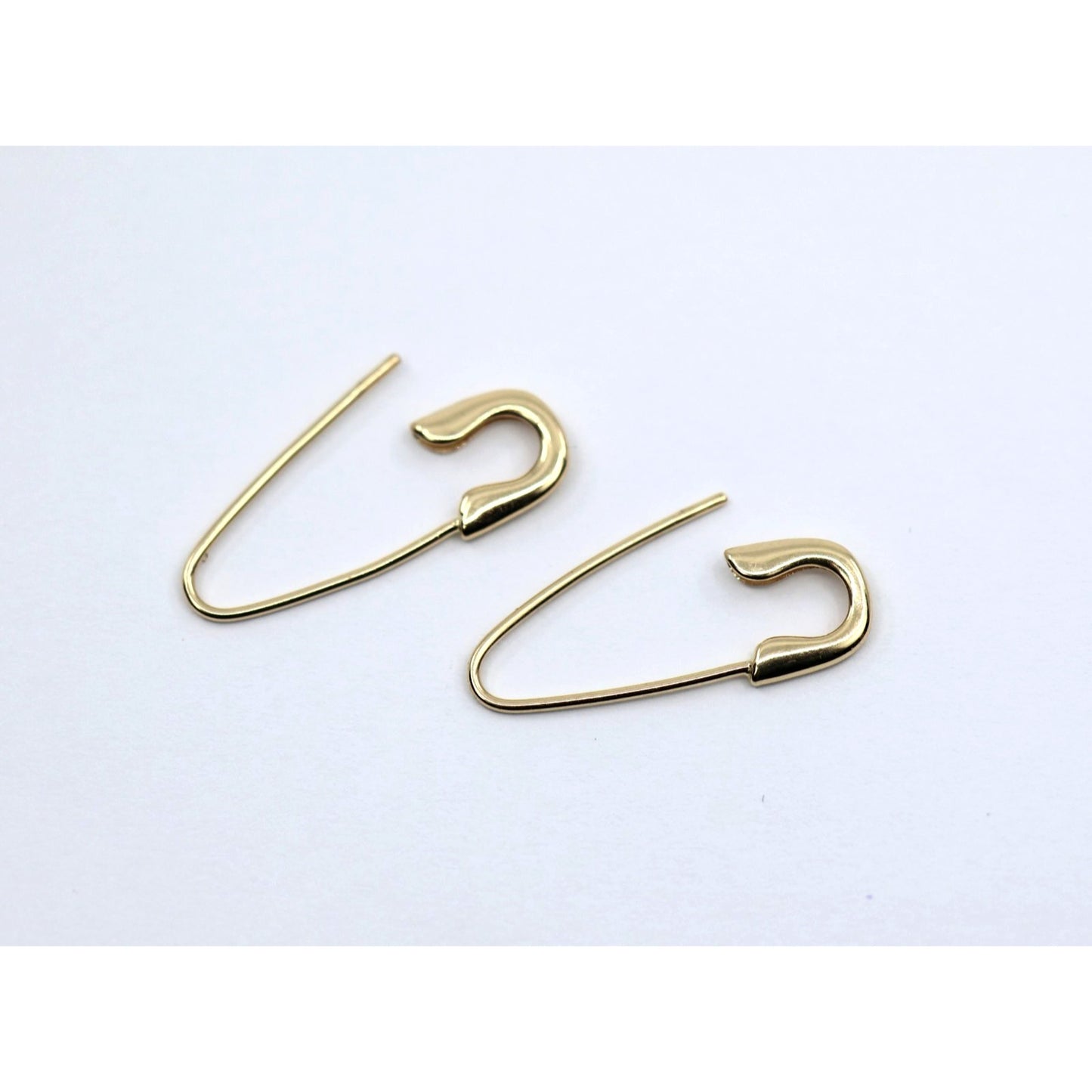 14K Yellow Gold Safety Pin Bobby Pin Drop Dangle Earrings