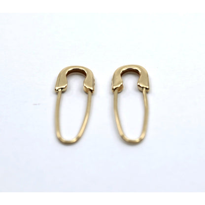 14K Yellow Gold Safety Pin Bobby Pin Drop Dangle Earrings