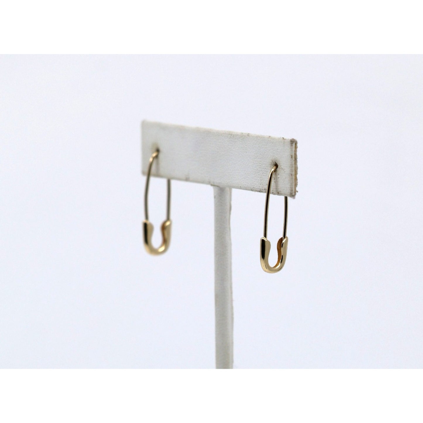 14K Yellow Gold Safety Pin Bobby Pin Drop Dangle Earrings