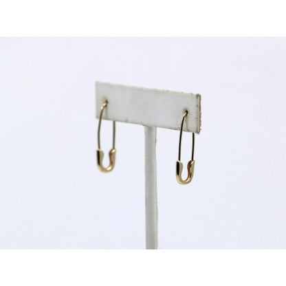 14K Yellow Gold Safety Pin Bobby Pin Drop Dangle Earrings