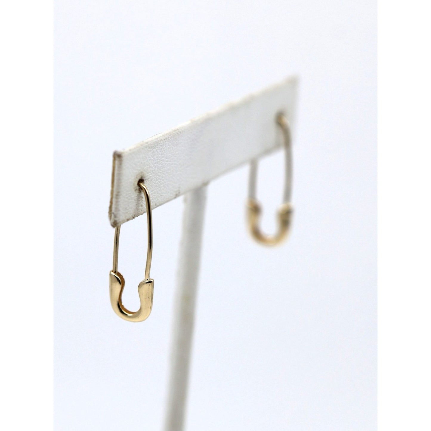 14K Yellow Gold Safety Pin Bobby Pin Drop Dangle Earrings