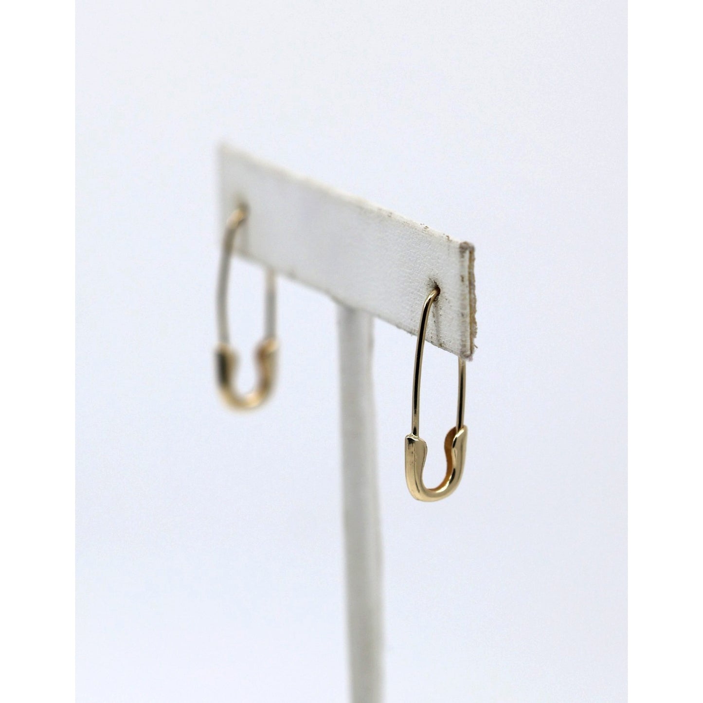 14K Yellow Gold Safety Pin Bobby Pin Drop Dangle Earrings
