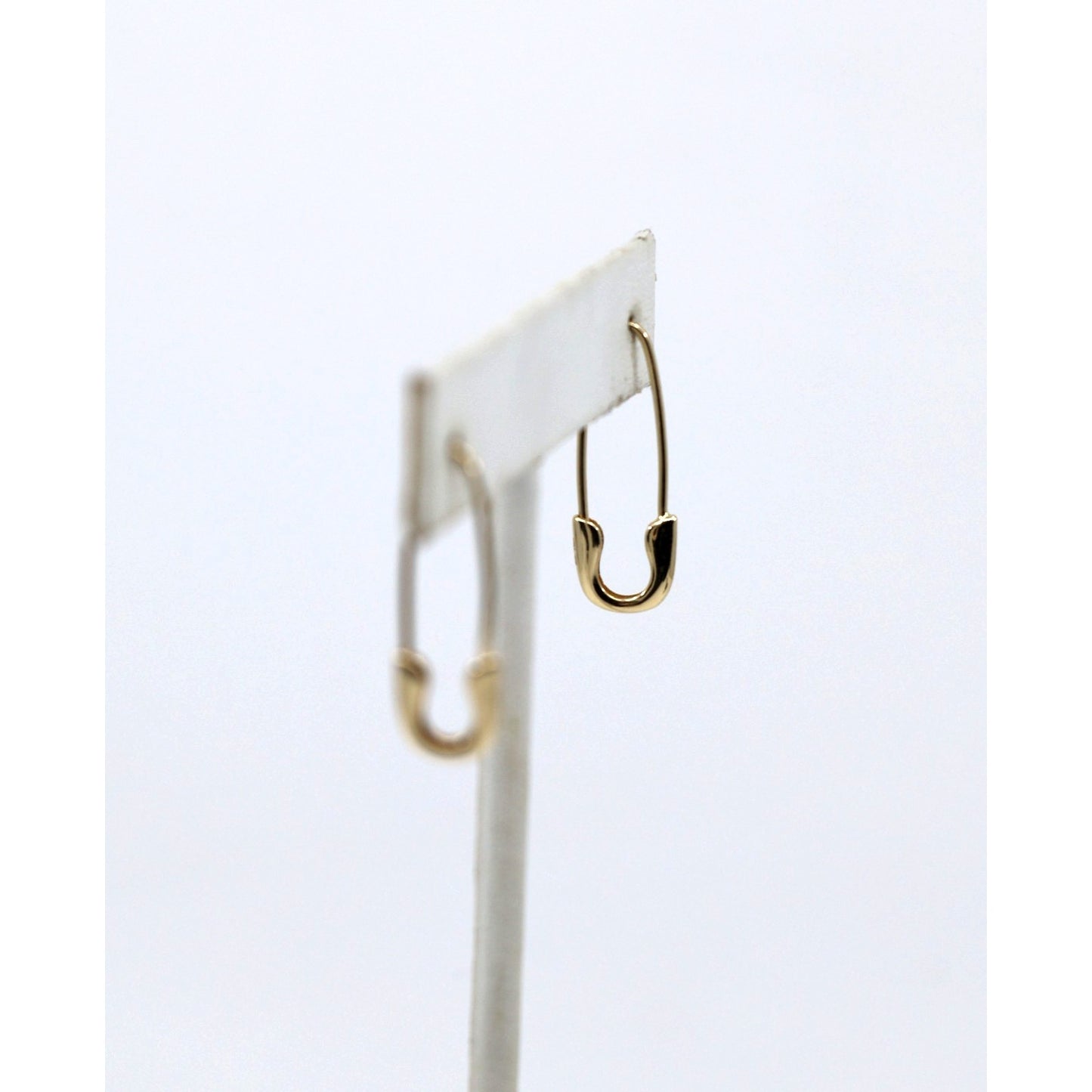 14K Yellow Gold Safety Pin Bobby Pin Drop Dangle Earrings