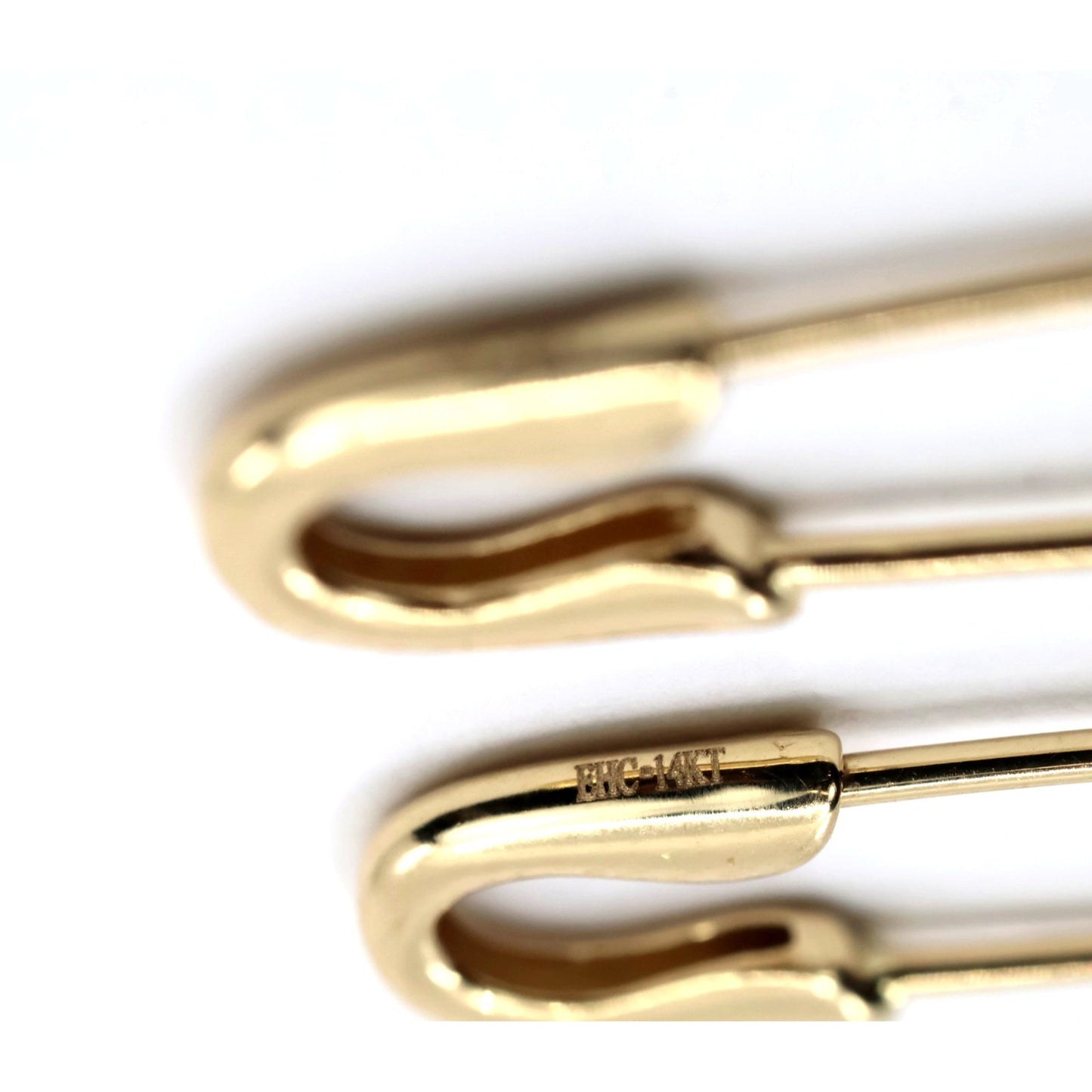14K Yellow Gold Safety Pin Bobby Pin Drop Dangle Earrings