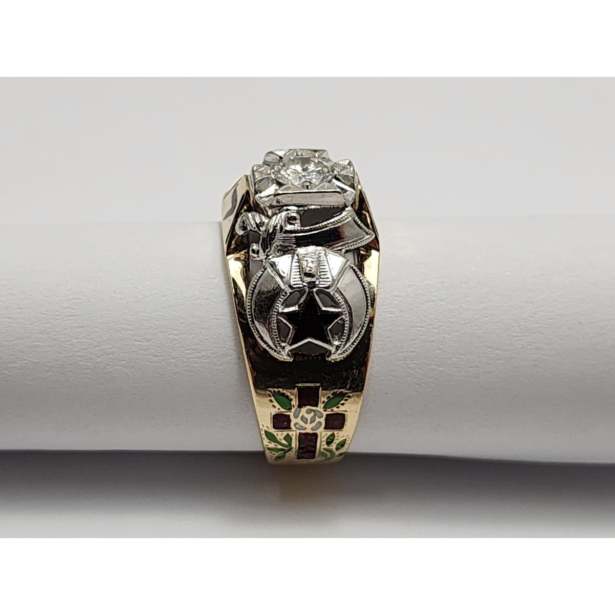 14K Two Tone Gold Masonic Double Headed Eagle 32nd Degree Diamond Ring