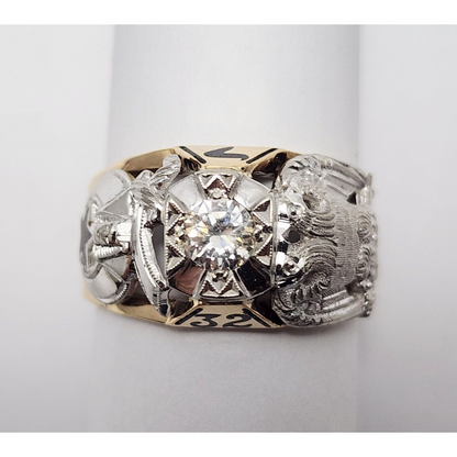 14K Two Tone Gold Masonic Double Headed Eagle 32nd Degree Diamond Ring