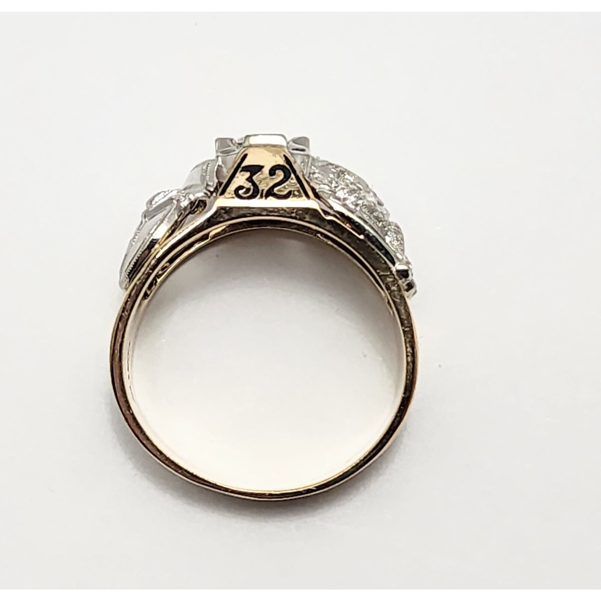 14K Two Tone Gold Masonic Double Headed Eagle 32nd Degree Diamond Ring