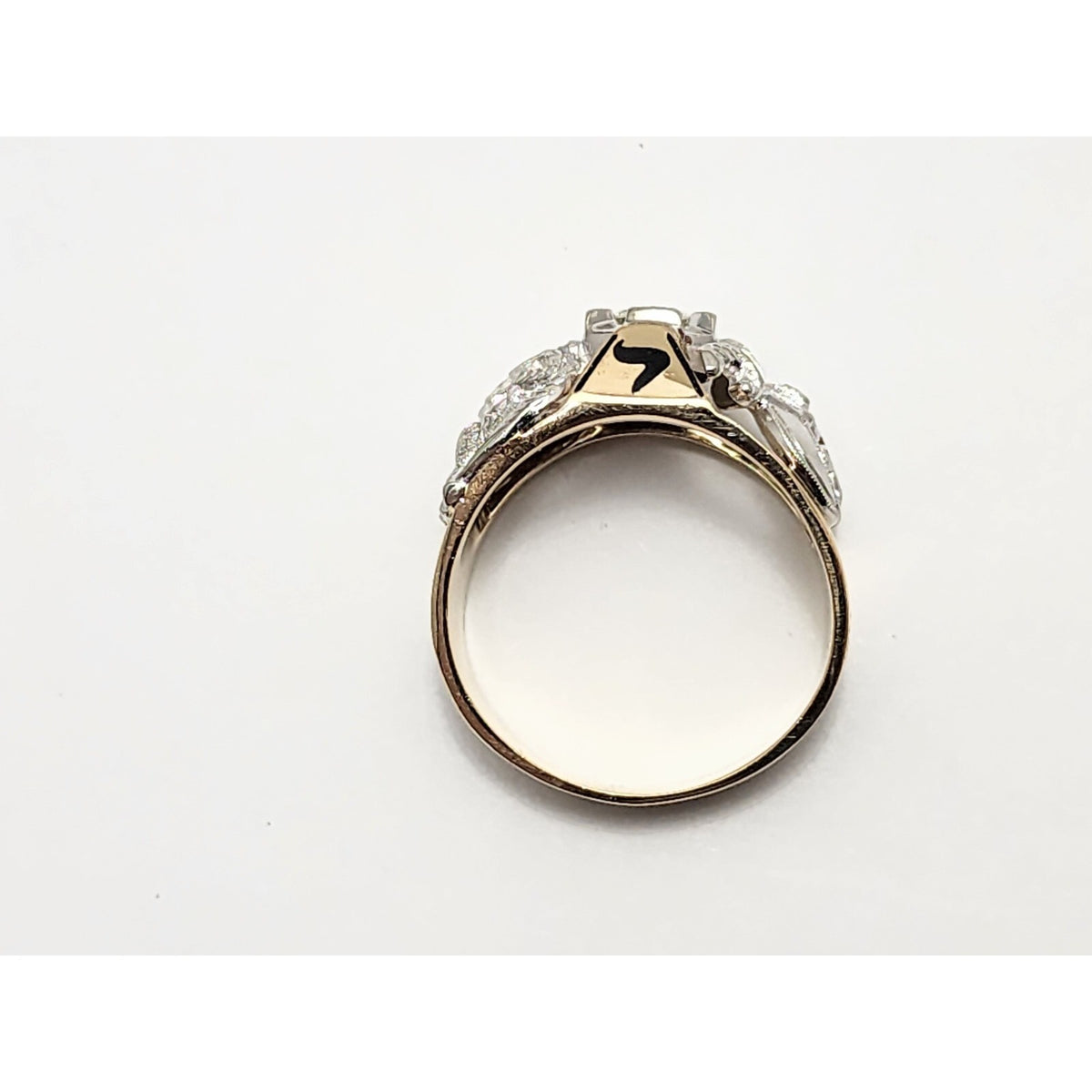 14K Two Tone Gold Masonic Double Headed Eagle 32nd Degree Diamond Ring