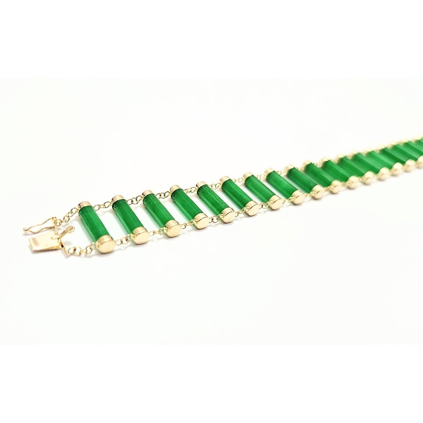 14K Yellow Gold Green Jadeite Jade Link Bracelet