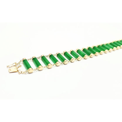 14K Yellow Gold Green Jadeite Jade Link Bracelet