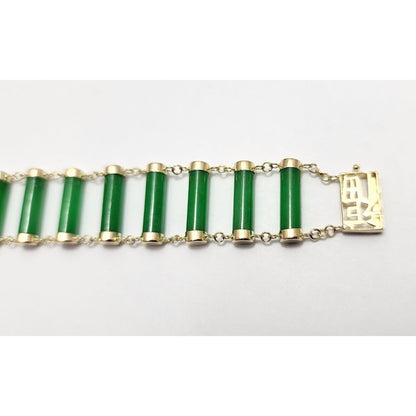 14K Yellow Gold Green Jadeite Jade Link Bracelet