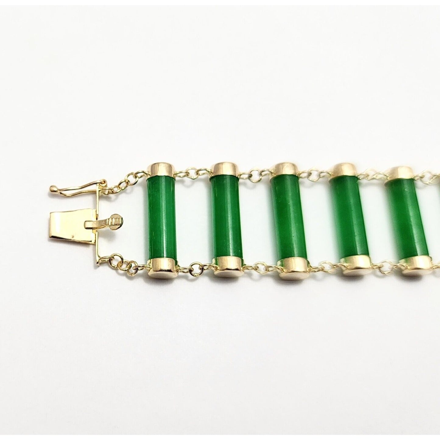 14K Yellow Gold Green Jadeite Jade Link Bracelet