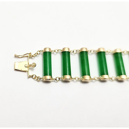 14K Yellow Gold Green Jadeite Jade Link Bracelet