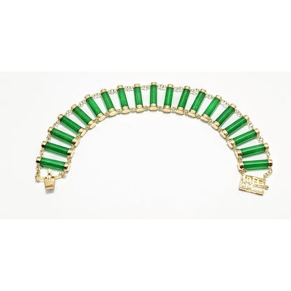 14K Yellow Gold Green Jadeite Jade Link Bracelet