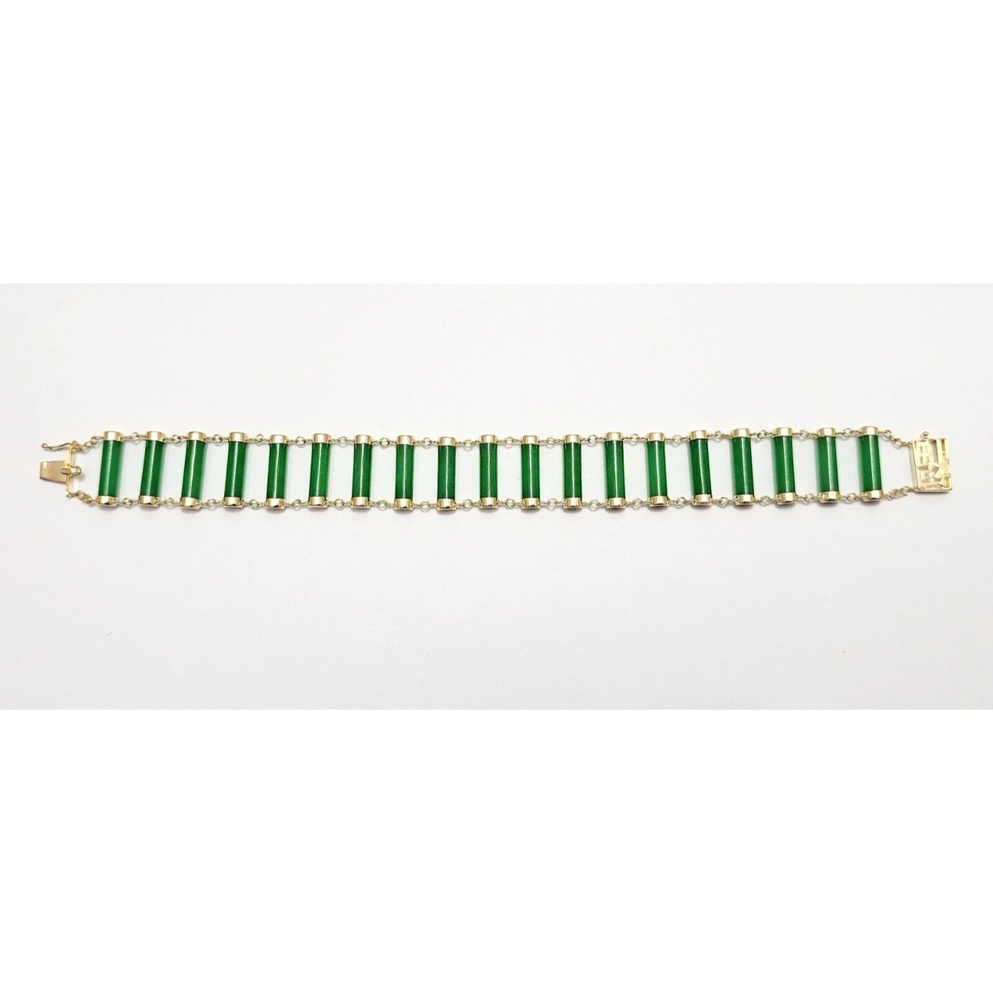 14K Yellow Gold Green Jadeite Jade Link Bracelet