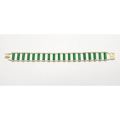 14K Yellow Gold Green Jadeite Jade Link Bracelet