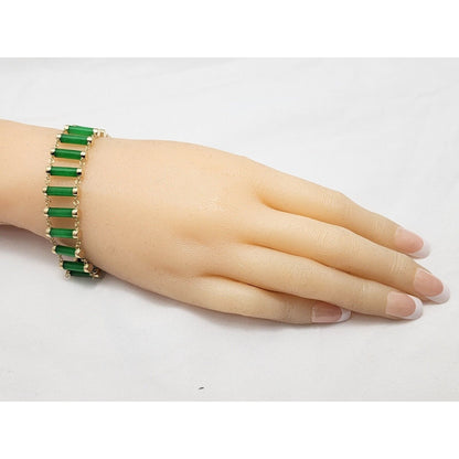 14K Yellow Gold Green Jadeite Jade Link Bracelet