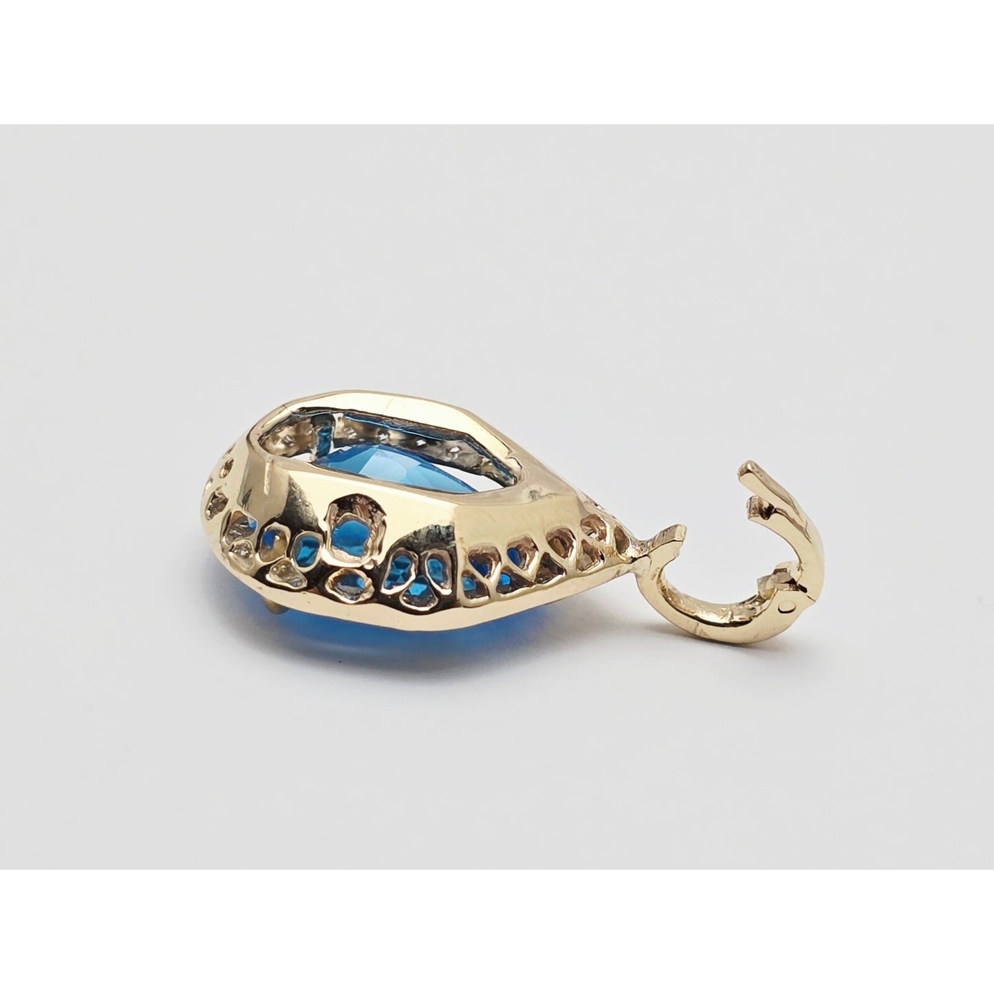 14K Yellow Gold Blue Teardrop Topaz & Diamond Drop Charm Pendant