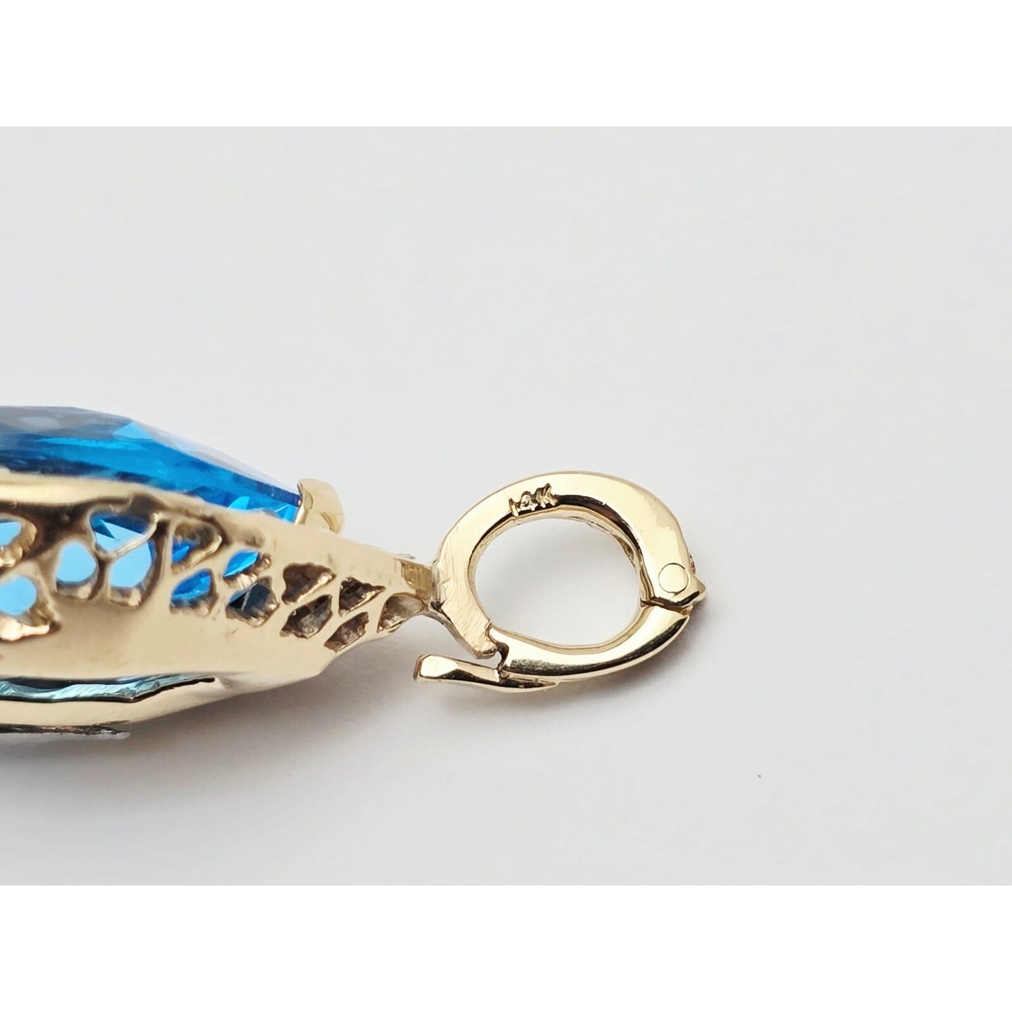 14K Yellow Gold Blue Teardrop Topaz & Diamond Drop Charm Pendant