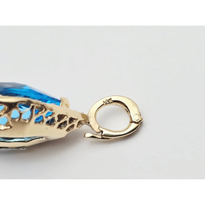 14K Yellow Gold Blue Teardrop Topaz & Diamond Drop Charm Pendant