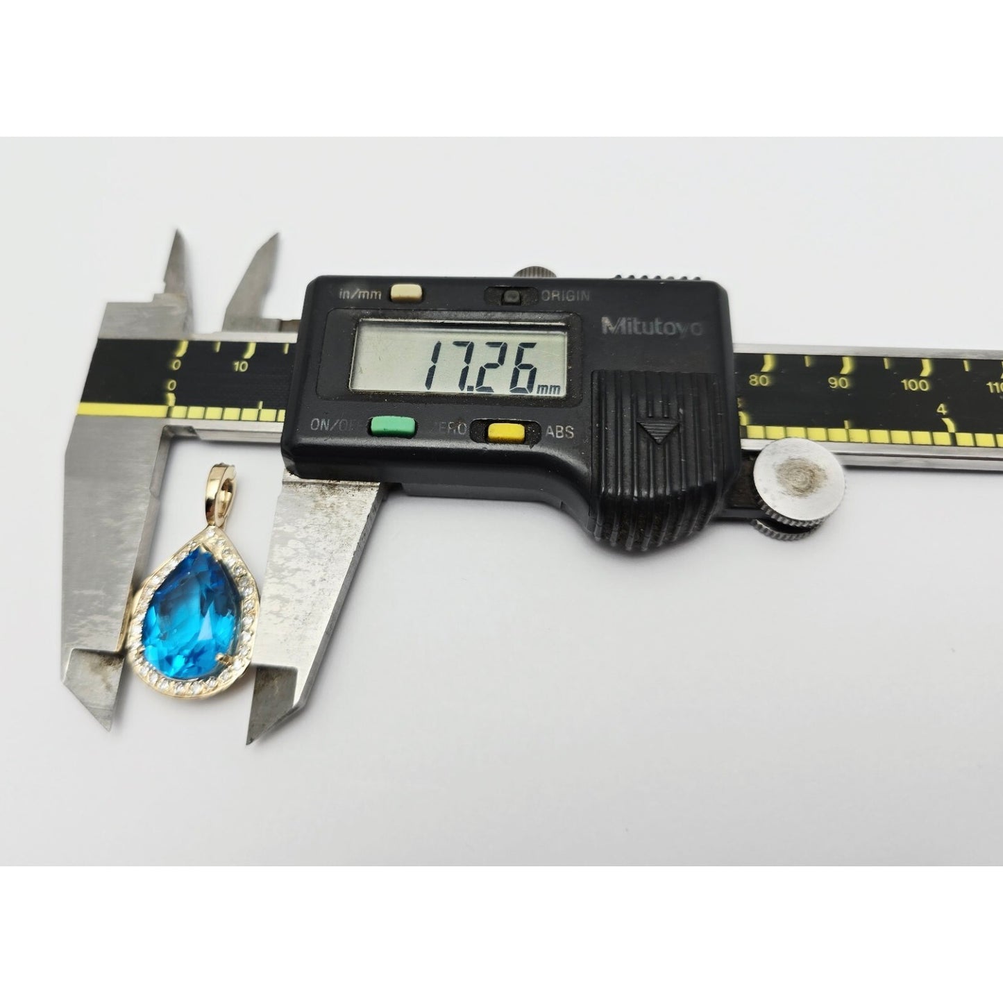 14K Yellow Gold Blue Teardrop Topaz & Diamond Drop Charm Pendant