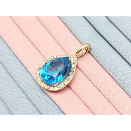 14K Yellow Gold Blue Teardrop Topaz & Diamond Drop Charm Pendant