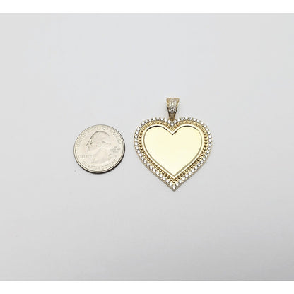 10K Yellow Gold Picture Frame Heart CZ Charm Pendant