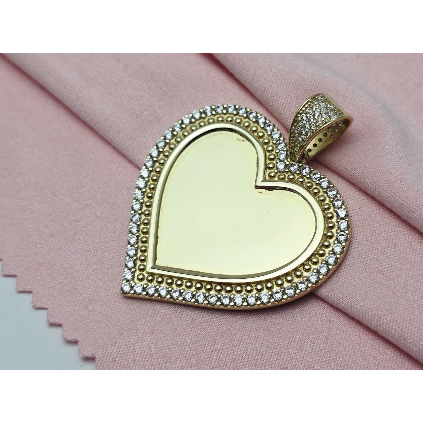 10K Yellow Gold Picture Frame Heart CZ Charm Pendant
