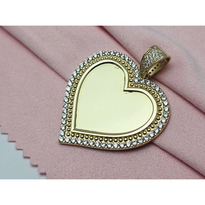 10K Yellow Gold Picture Frame Heart CZ Charm Pendant