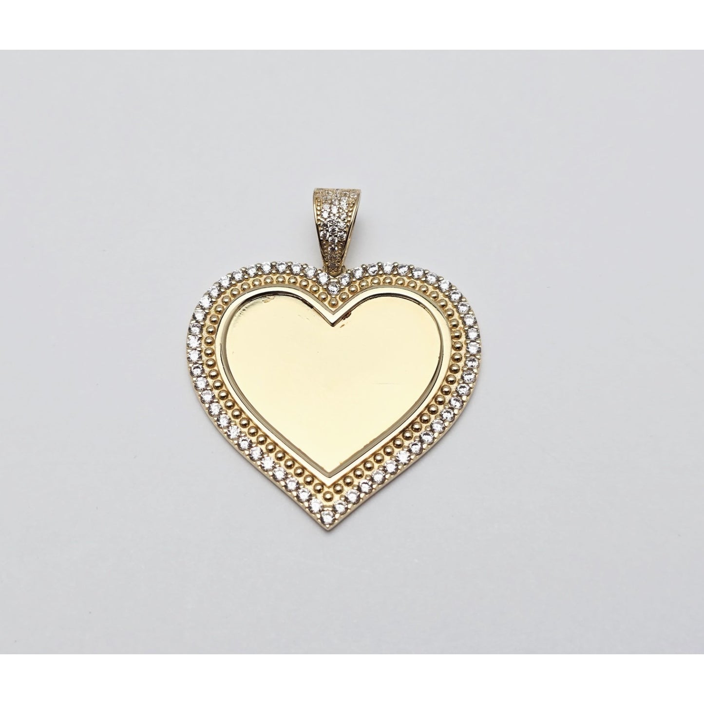 10K Yellow Gold Picture Frame Heart CZ Charm Pendant