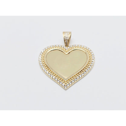 10K Yellow Gold Picture Frame Heart CZ Charm Pendant