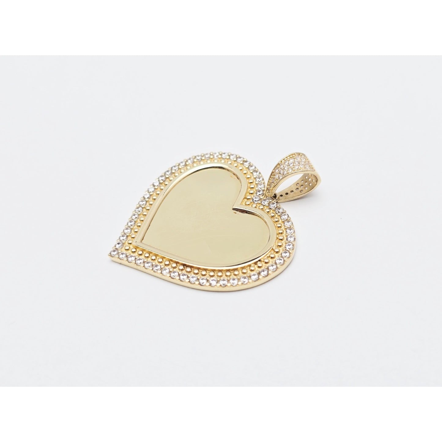 10K Yellow Gold Picture Frame Heart CZ Charm Pendant