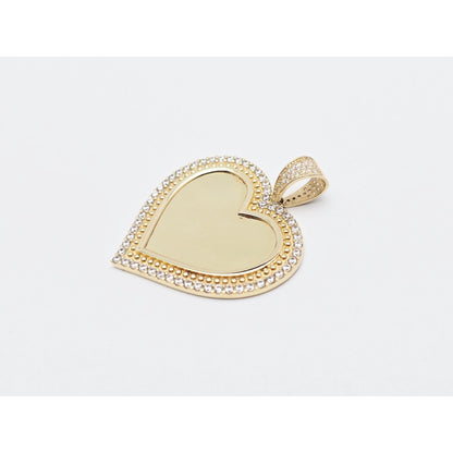 10K Yellow Gold Picture Frame Heart CZ Charm Pendant