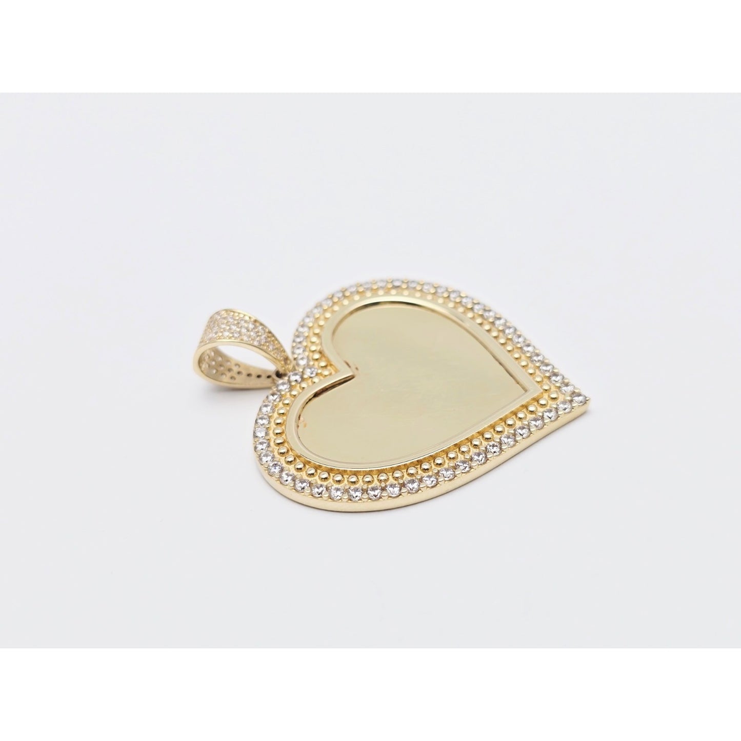 10K Yellow Gold Picture Frame Heart CZ Charm Pendant